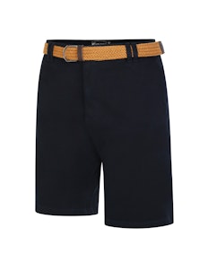 KAM Belted Oxford Stretch Chino Shorts Navy